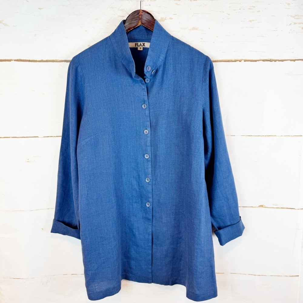 Flax | Blue 100% Linen Lightweight Jacket, S - Picture 2 of 8